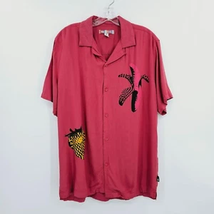 Urban Outfitters Camp Shirt S Rose Rosa Pop Art Grafik Kragen Knopfleiste Obst - Bild 1 von 14