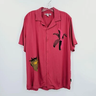 Urban Outfitters Camp Shirt S Rose Pink Pop Art Graphic Collared Button Up Fruit - Image 1 of 4