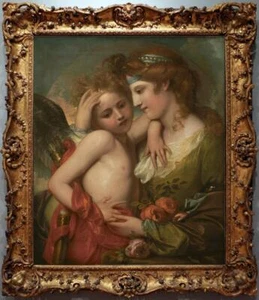 Handmade Old Master-Art Antique Oil Painting Venus Comforting Cupid on canvas - Picture 1 of 2
