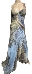 Carlos Miele Runway Watercolor Asymmetric Long Maxi Gown Dress US 4 6 /FR 38 - Picture 1 of 4