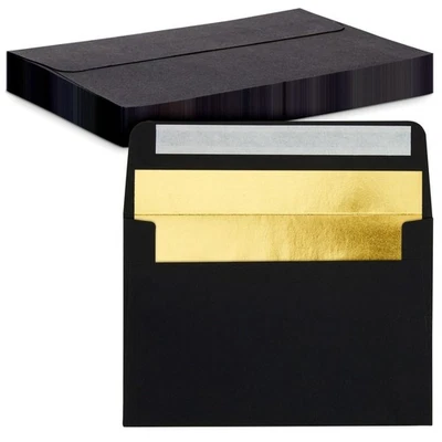A6 Black Envelopes with Gold Foil - 4.25 x 6.25 In, 50 Pack, 120 GSM - Peel &... - Image 1 of 4