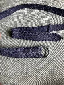 Plaited ‘roo Leather Belt Col Denim Blue Chrome Rings 28mm Wide Fit up to 34inch - Picture 1 of 5