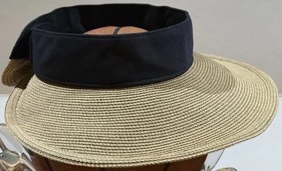 Eric Javits Squishee Champ Visor Natural Black Packable Straw Sun Hat Custom Fit - Image 1 of 4