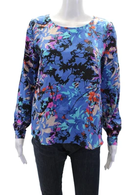 Yumi Kim Womens Silk Long Sleeve Branch Print Back Zippered Blouse Blue Size XS - Image 1 of 4