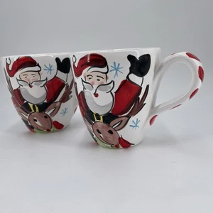 Vietri Kaffee Kakaotassen X2 Weihnachten Santa Rudolph Rentier handbemalt Italien - Bild 1 von 9
