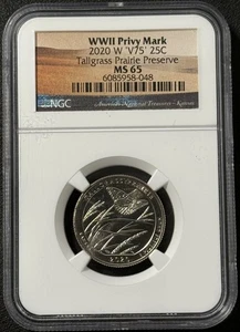 2020-W WWII 2 Privy Mark V75 Tallgrass Prairie Reserve NGC MS 65 Tallgass Label! - Picture 1 of 3