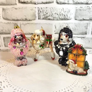 Christmas Ornament French Poodle Lot, Sparkles, Glass, Colorful - Picture 1 of 21