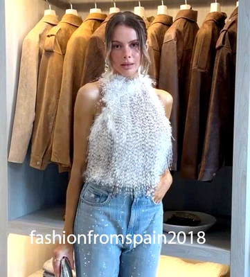 ZARA NUEVO TOP HALTER MUJER PIEL SINTÉTICA ESPALDA ABIERTA CRUDO JASPEADO XS-XL 9513/604/082 Foto 1 de 3