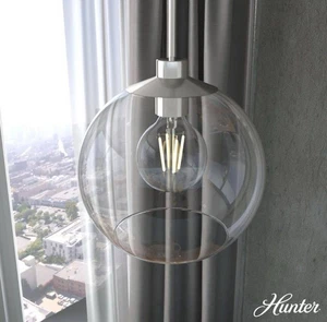 Hunter Xidane 1-Light Brushed Nickel Island Pendant with Clear Glass Shade 19768 - Picture 1 of 12