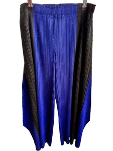 Please Issey Myake Pantalones Plisados Culottes Anchos 7/8 Largo Azul Fiesta Pantalones - Imagen 1 de 4