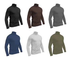 Mens Jersey Cotton Roll Neck Polo Turtleneck Ski Golf Winter Top - Picture 1 of 12