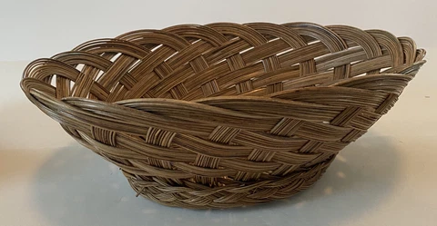 Vintage ~ Oval Tapered Wicker Woven ~ Basket Bowl ~ Natural Colored ~ 12" X 5" Cover