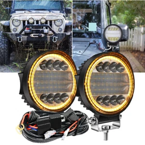 2x 5'' 300W Round LED Work Light Spot Flood Offroad Driving Fog Amber Lamp+Wire - Foto 1 di 10
