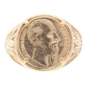 9Carat Yellow Gold Mexican Peso Signet Ring (Size P) 14mm Diameter - Picture 1 of 5
