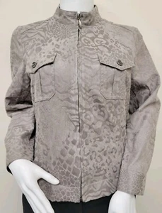 Veste à manches longues à fermeture éclair complète pour femme Chico's imprimé animal gris Taille 0 - Photo 1/3