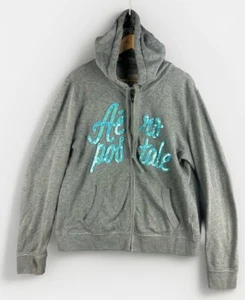 Sudadera con capucha para mujer Aéropostale con lentejuelas talla XL Bling Y2K cremallera gris verde azulado glamuroso - Imagen 1 de 10