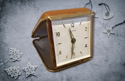 Vintage ALPINE  Square Travel Alarm Clock  2 Jewels  Japan Parts Or Repair A60 Cover