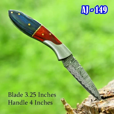 Handmade Forged Damascus Folding Blade Pocket knife - Camping Tactical Hunting - Image 1 of 4