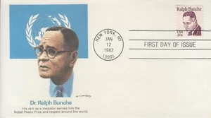 1982 #1860 RALPH BUNCHE (NOBEL PEACE PRIZE WINNER) W/ FLEETWOOD CACHET UA GEM! - Picture 1 of 2