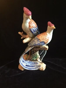 HAND PAINTED BIRDS OF PARADISE PORCELAIN SCULPTURE ~ FIGURINE ~ SIGNED - Picture 1 of 12