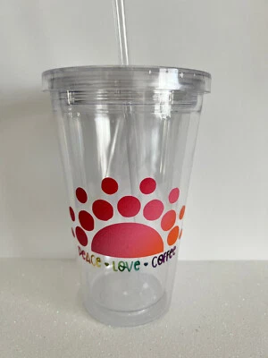 Peace Love Coffee SunRise GLossy Glitter Vinyl 16oz Acrylic Custom Tumbler - Image 1 of 3