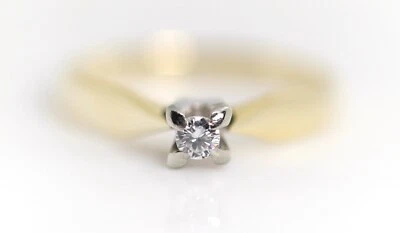 14kt – 585 Damengoldring or Jaune Solitaire Brillant Diamant 0,09ct, Rg. 52 - Photo 1/4