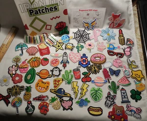 73 Embroidered Iron On Kid Adults Patches & 3pkg Sewing Thread Mushroom Bee Pop - Picture 1 of 6