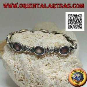 Bracciale Argento 925‰ 7 navette di marcasite con ametista e crocette d'argento - Imagen 1 de 2