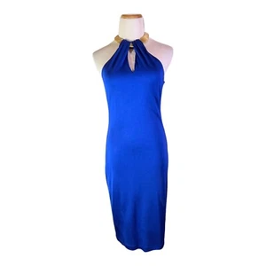 Ralph Lauren Black Label Size 8 Royal Blue Dress Gold Collar - Picture 1 of 15