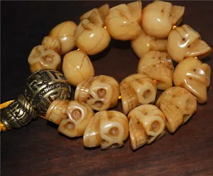 Bracciale Tibetano Vecchio Antico Teschio Mala Preghiera Perline Tibet Preoccupazione Rosario Yak Bone - Foto 1 di 5