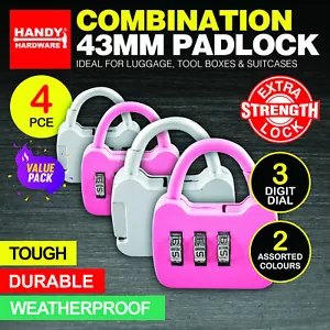 Handy Hardware 4PCE Combination Padlocks Secure Safe Travels 43mm - Picture 1 of 12