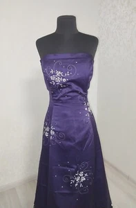 Vintage Niki Livas Purple Satin Evening Embroidered Gown Maxi Prom Dress Sz 14 - Picture 1 of 10