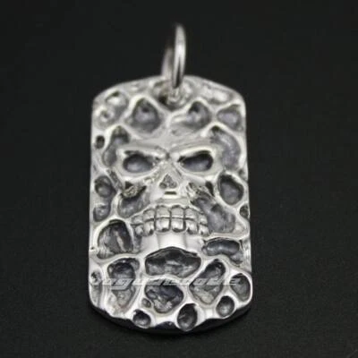 925 Sterling Silver Skull Dog Tag Mens Biker Pendant 8C004B Steel N 26" BZ Foto 1 de 4