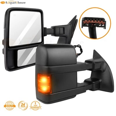 Pair Tow Mirrors for 99-07 Ford F250-F550 Super Duty Power+Heated+Smoke Signal - Image 1 of 4