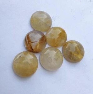 100% Natural Golden Rutile Round Cabochon Loose Gemstone, Rutilated Quartz - Picture 1 of 13