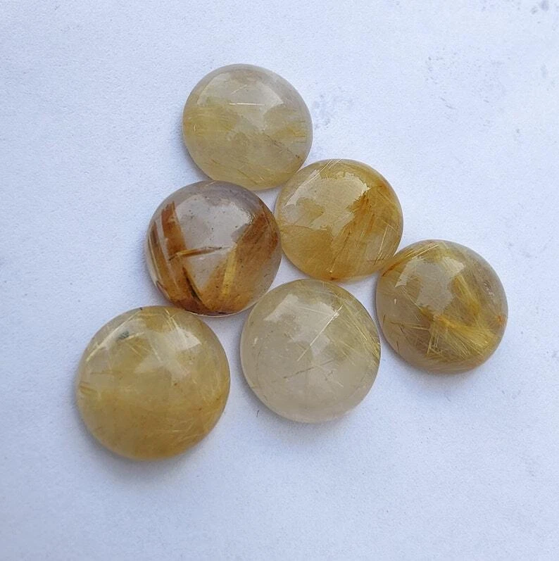 100% Natural Golden Rutile Round Cabochon Loose Gemstone, Rutilated Quartz - Image 1 of 4