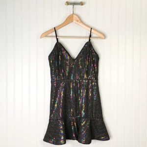 X By NBD Womens Skater Dress Black Rainbow Metallic Sequin Zip Sleeveless S New - Picture 1 of 5