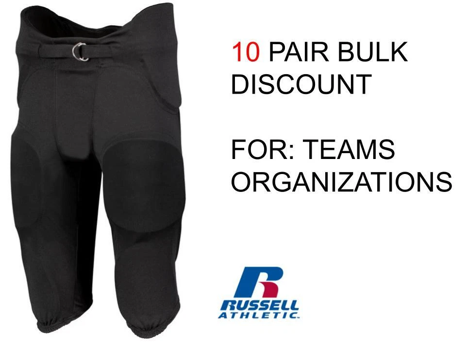 Bulk- 10 Pair Russell Youth BLACK Integrated Football Pants for teams all sizes - Image 1 of 1