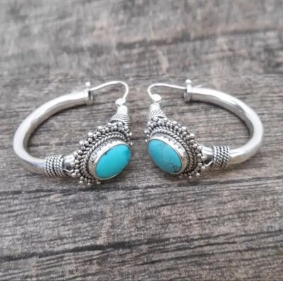 女士复古风格西方环状耳环绿松石波西米亚女牛仔 Y2K 原生 — 第 1/4 张图片