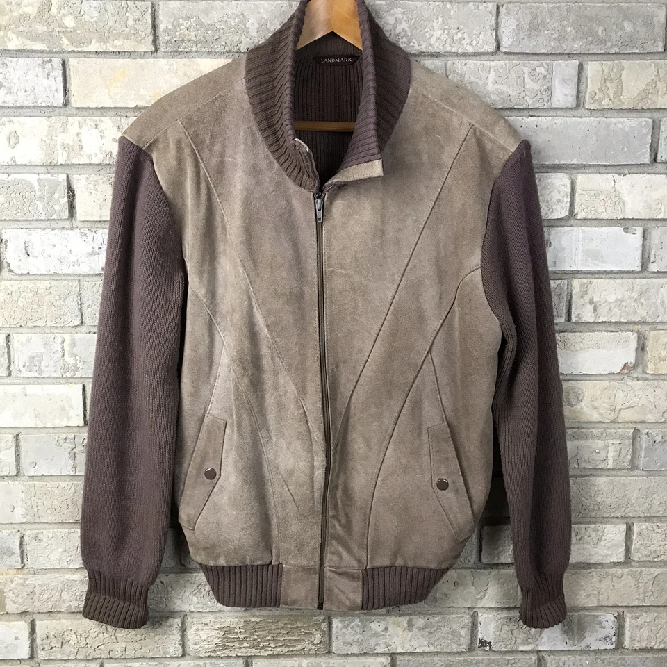 Mens Large LANDMARK Jacket Coat Cowhide Leather Knitted Casual High Quality NICE - Imagem 1 de 4