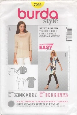 Burda Sewing Pattern 7066 VERY EASY Dress and Shirt Top Size 10 - 24 NEW - Image 1 of 4