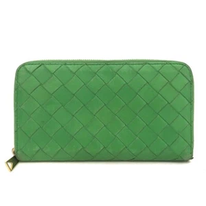Bottega Veneta Maxi Intrecciato Lambskin Zip Around Long Wallet Green/8BD1566 - Picture 1 of 8