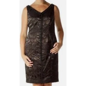 Luxe Carmen Marc Valvo schwarz ärmellos Blumen V-Ausschnitt Etuikleid 16 Plus - Bild 1 von 10