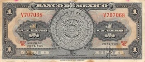 Mexico 1 Peso 20.8.1958 Series HC Prefix V Circulated Banknote Top1 - Picture 1 of 2