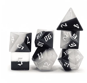 TEG - 7 Black & White w/ White Layered Glass Polyhedral Dice - Picture 1 of 1