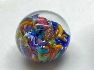 Vtg Signed Doug Sweet Dichroic Millefiori Art Glass 1.55" Marble Paperweight - Picture 1 of 7