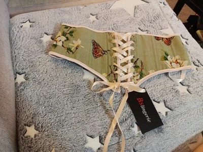 Custom Made Floral Print Waist Belt Unique & Lace Up Corset Butterfly Accent - Image 1 of 4
