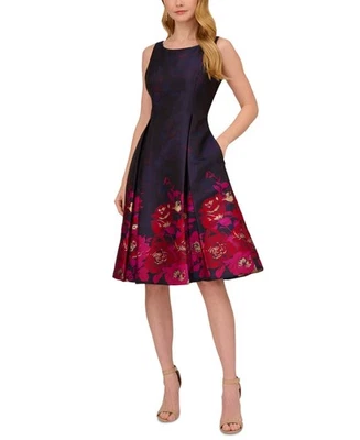 Adrianna Papell Boat-Neck Fit & Flare Jacquard Dress MSRP $189 - Image 1 of 4