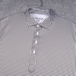 Collars and Co Polo Camicia Uomo XL Nero Bianco Gingham Abito Collo Manica Corta - Foto 1 di 10