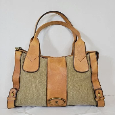 Bolso Cartera de Hombro Fossil Vintage Revival Lona Tostada y Cuero Marrón Foto 1 de 4
